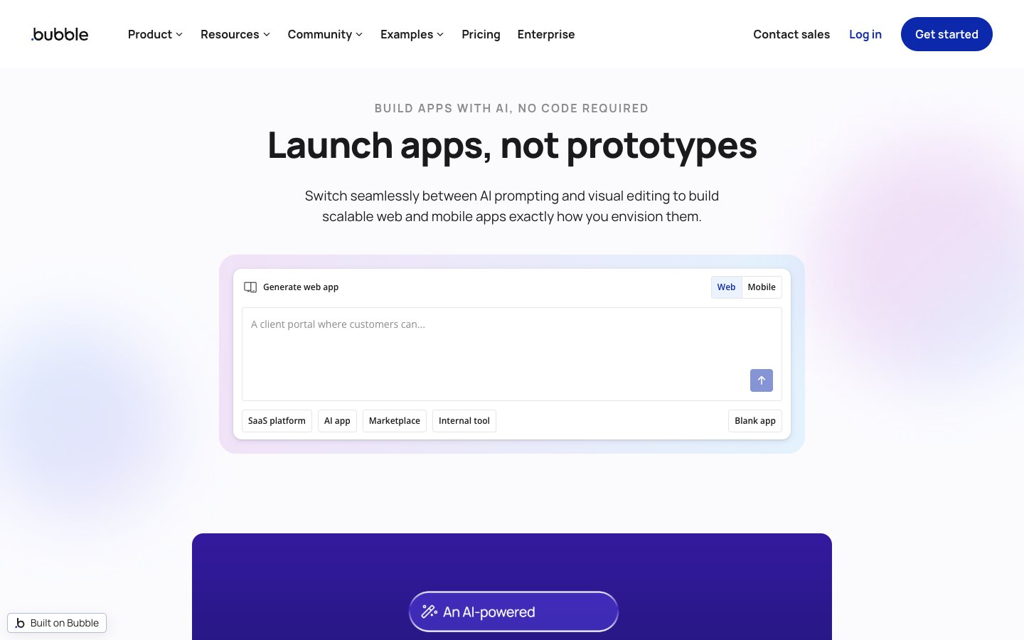 Bubble website screenshot