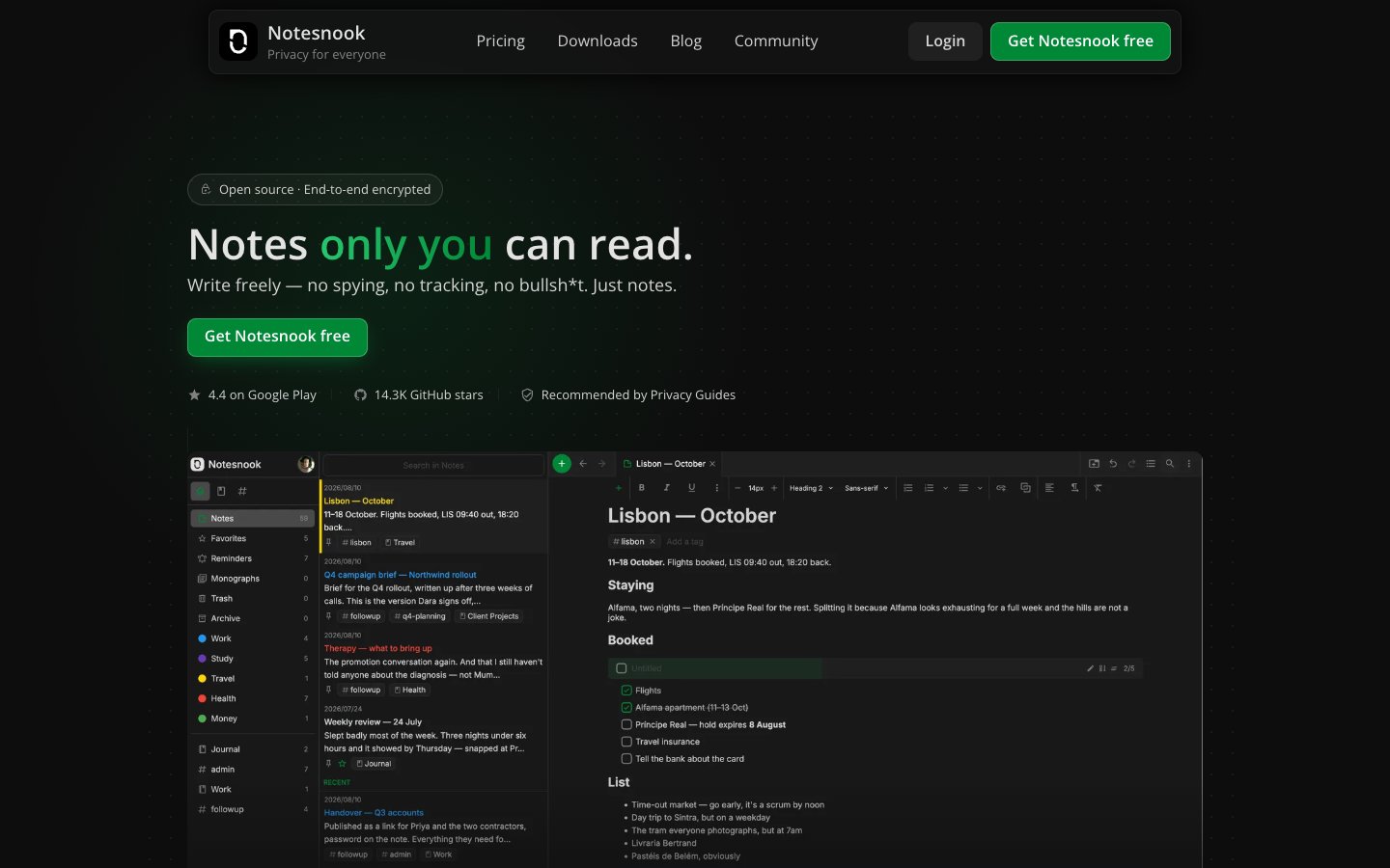Notesnook website screenshot