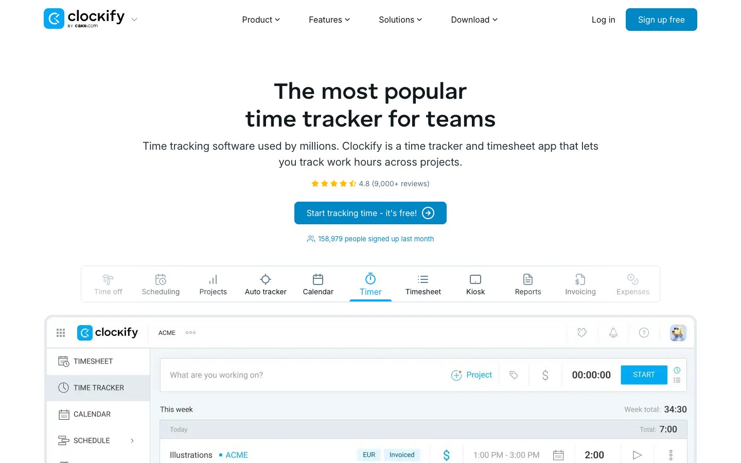 Clockify website screenshot