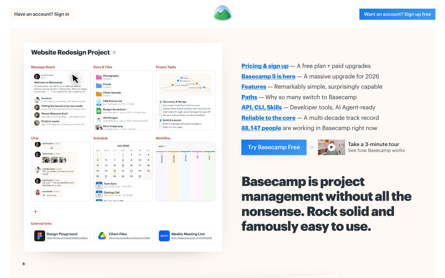 Basecamp website screenshot