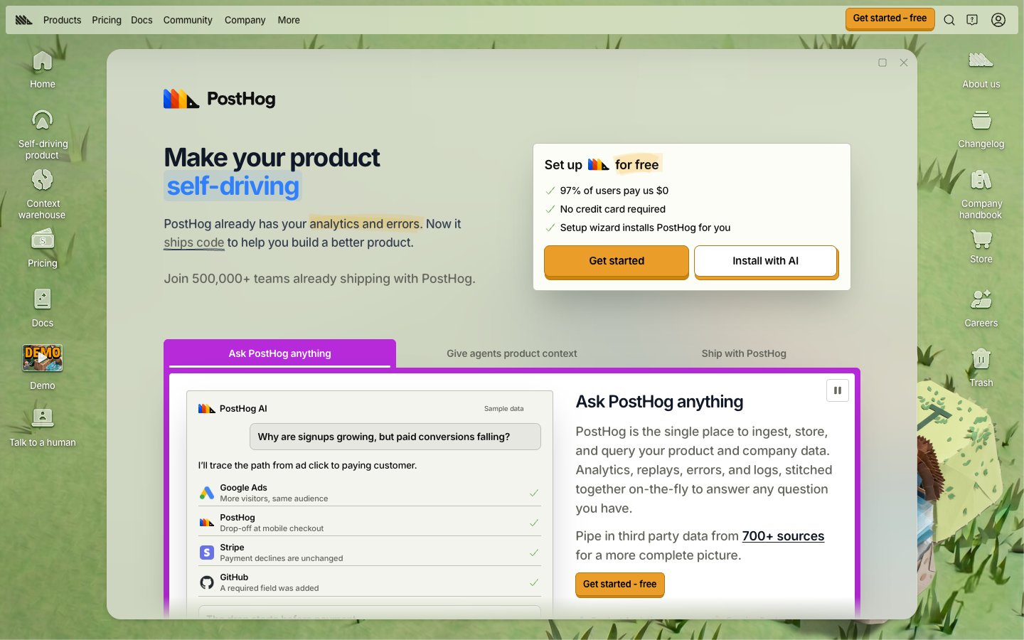 PostHog website screenshot