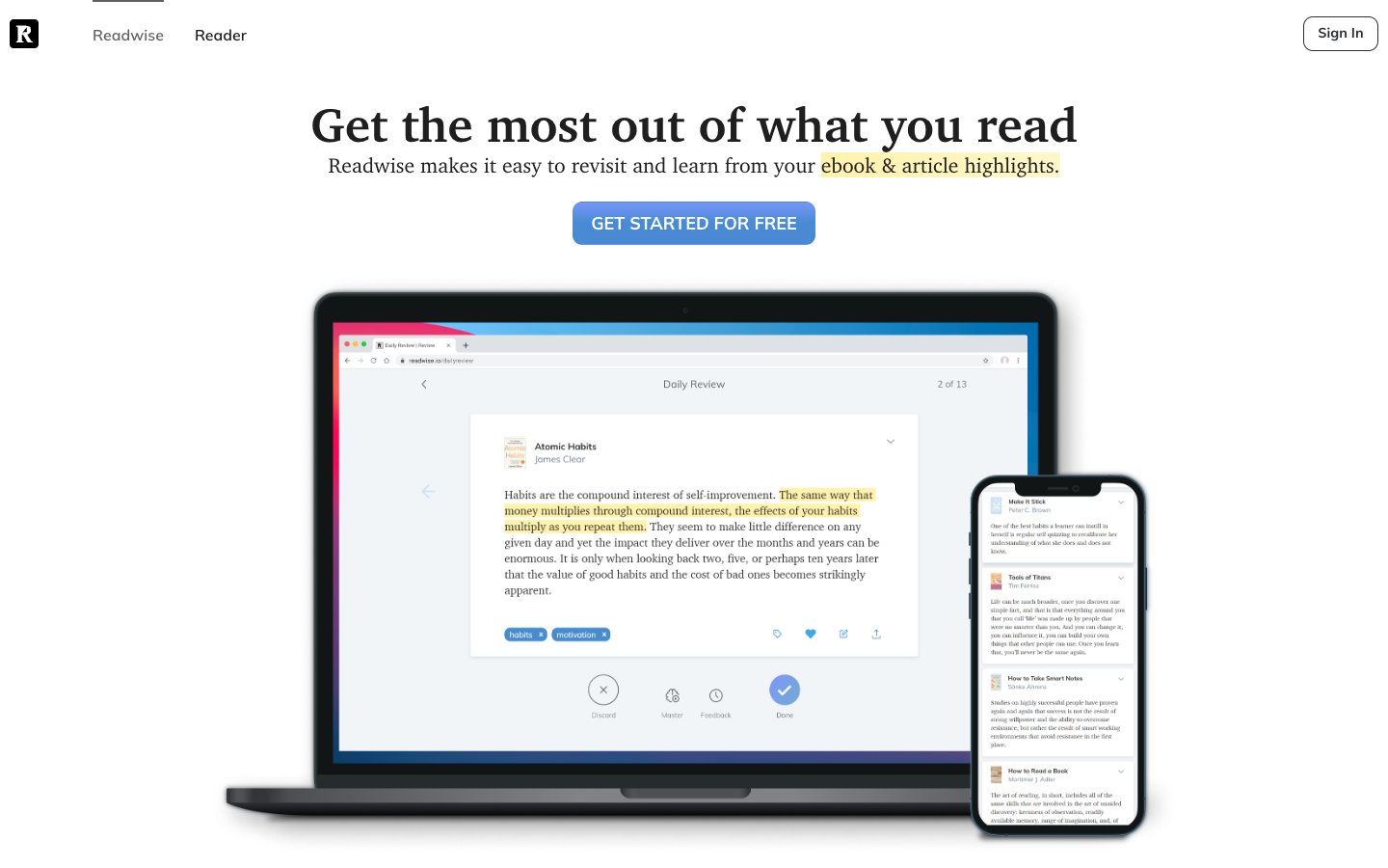 Readwise website screenshot