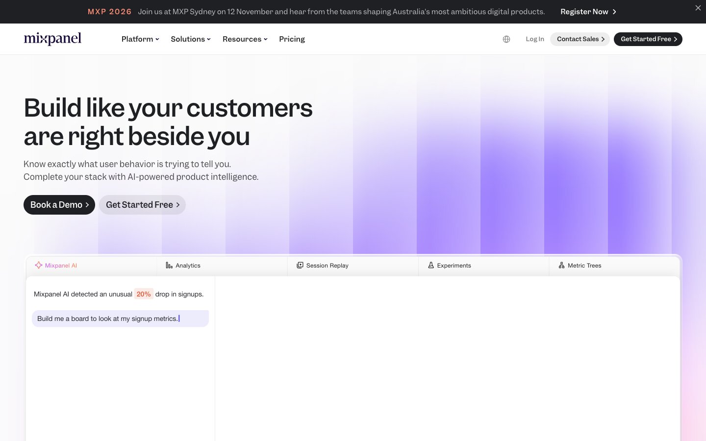 Mixpanel website screenshot