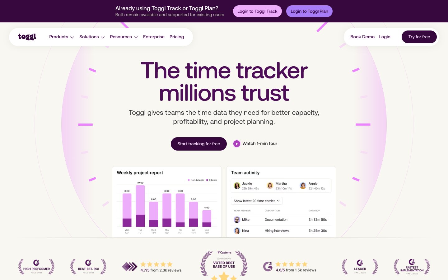 Toggl Track website screenshot