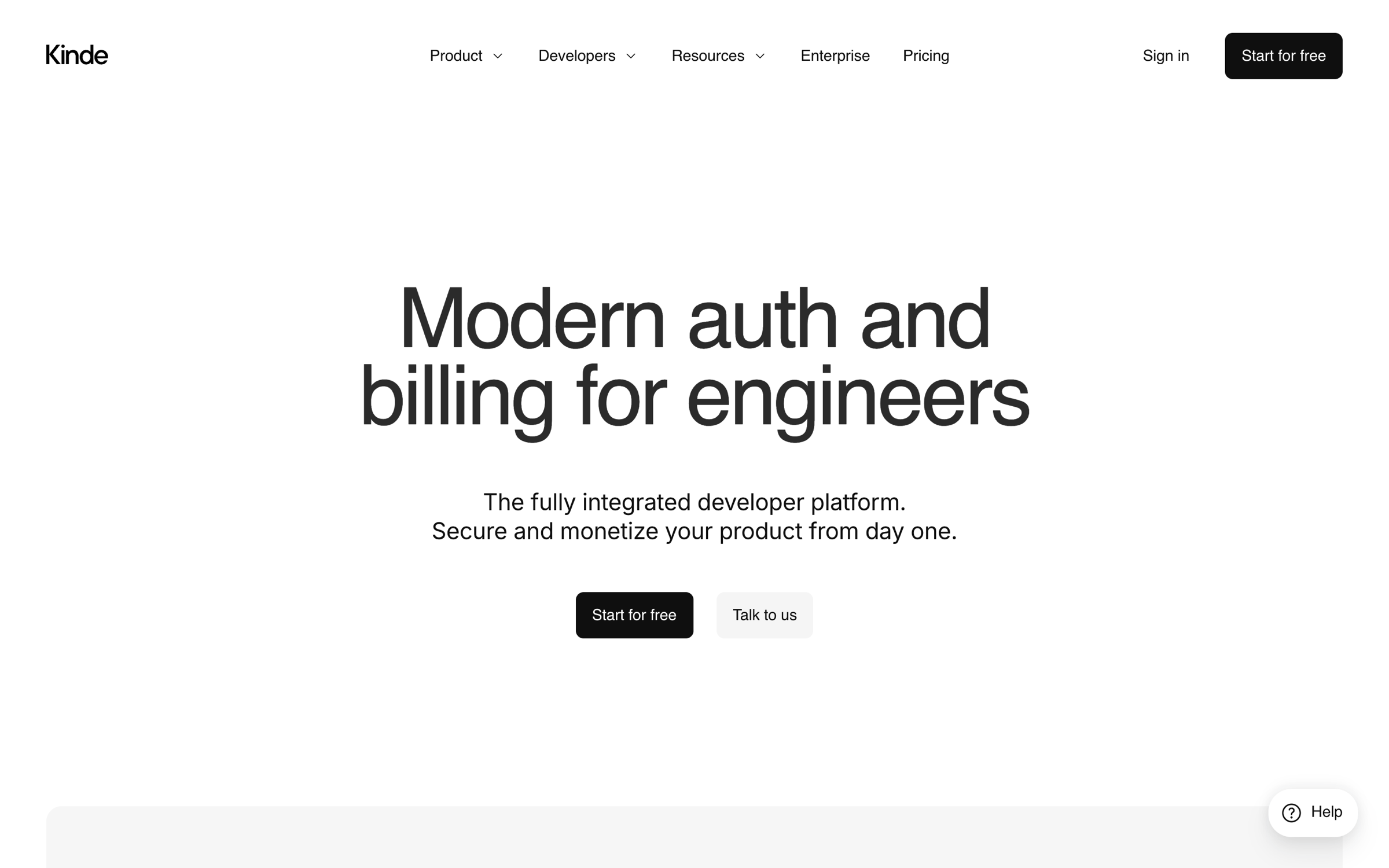 Kinde website screenshot