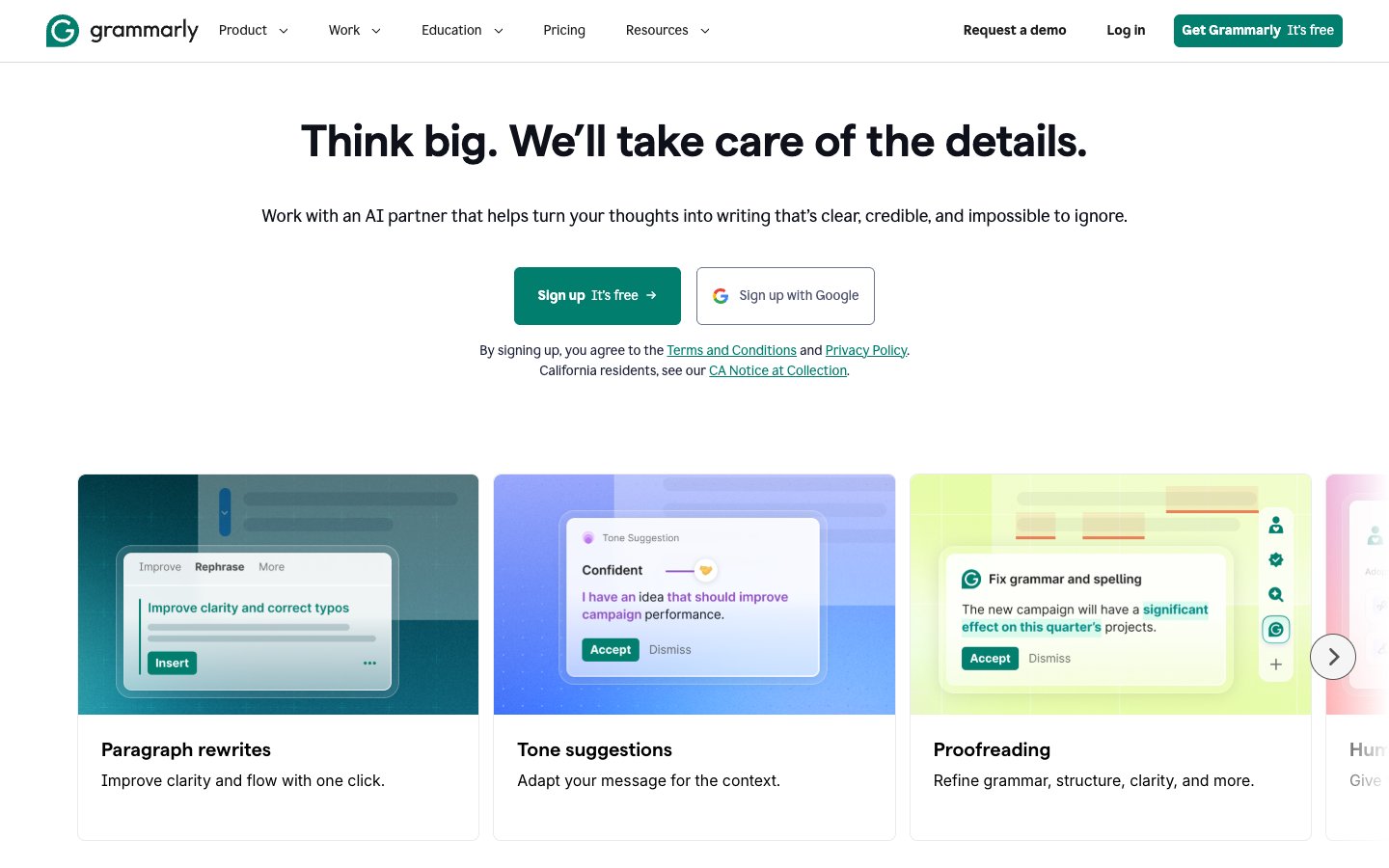 Grammarly website screenshot