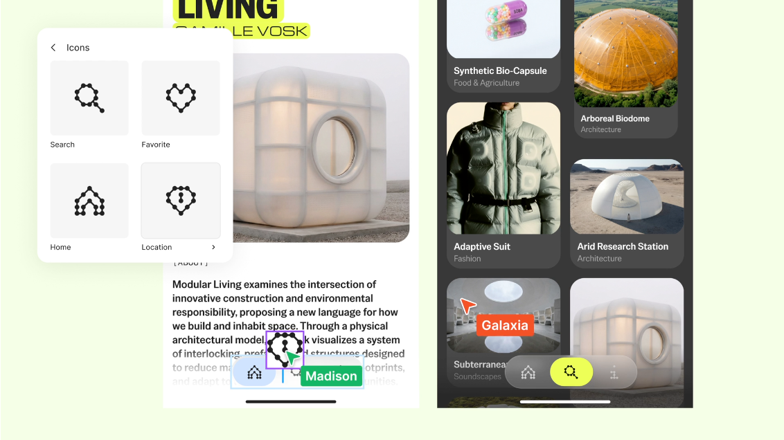 Official demo: choosing icons from a shared library.