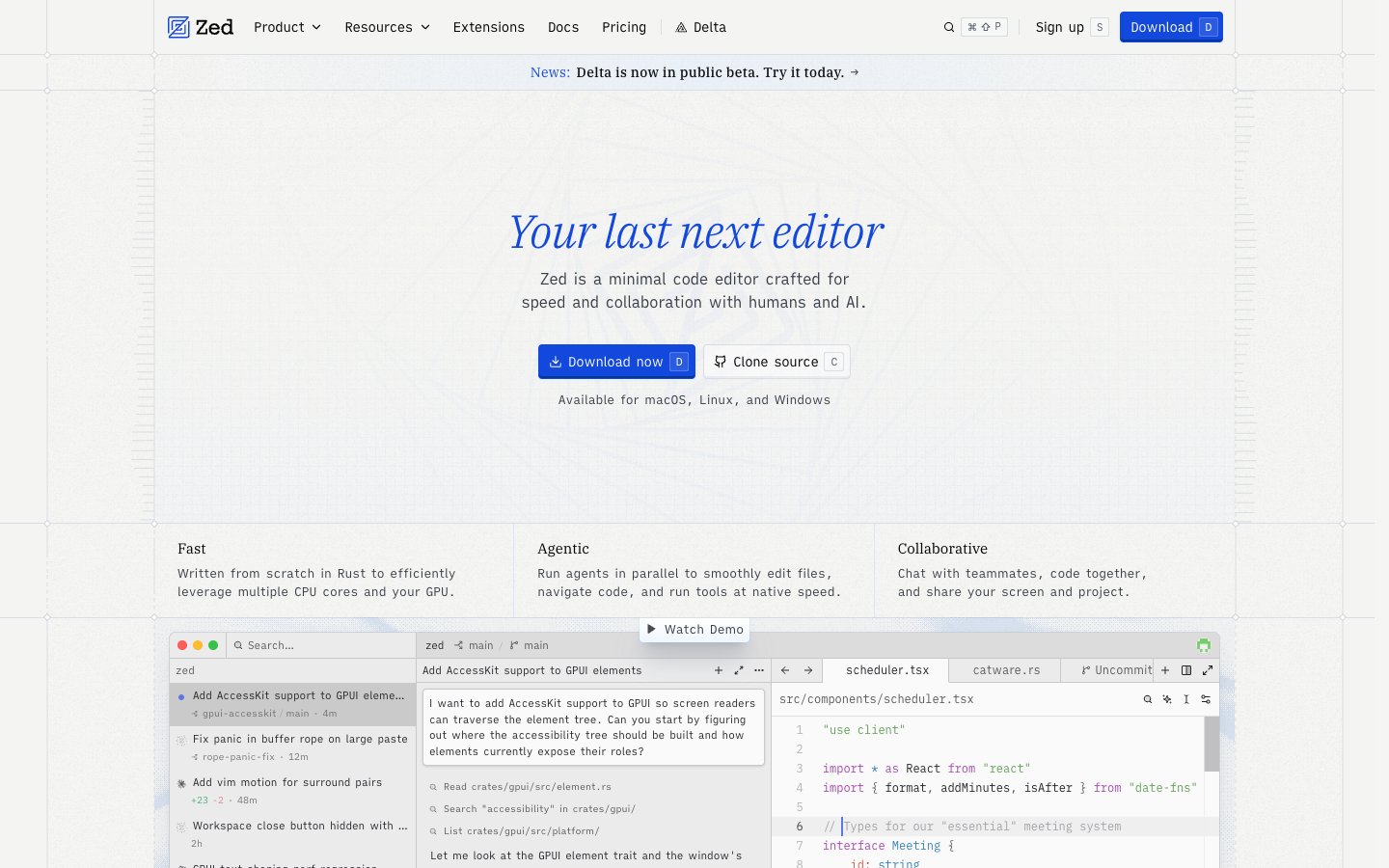 Zed website screenshot