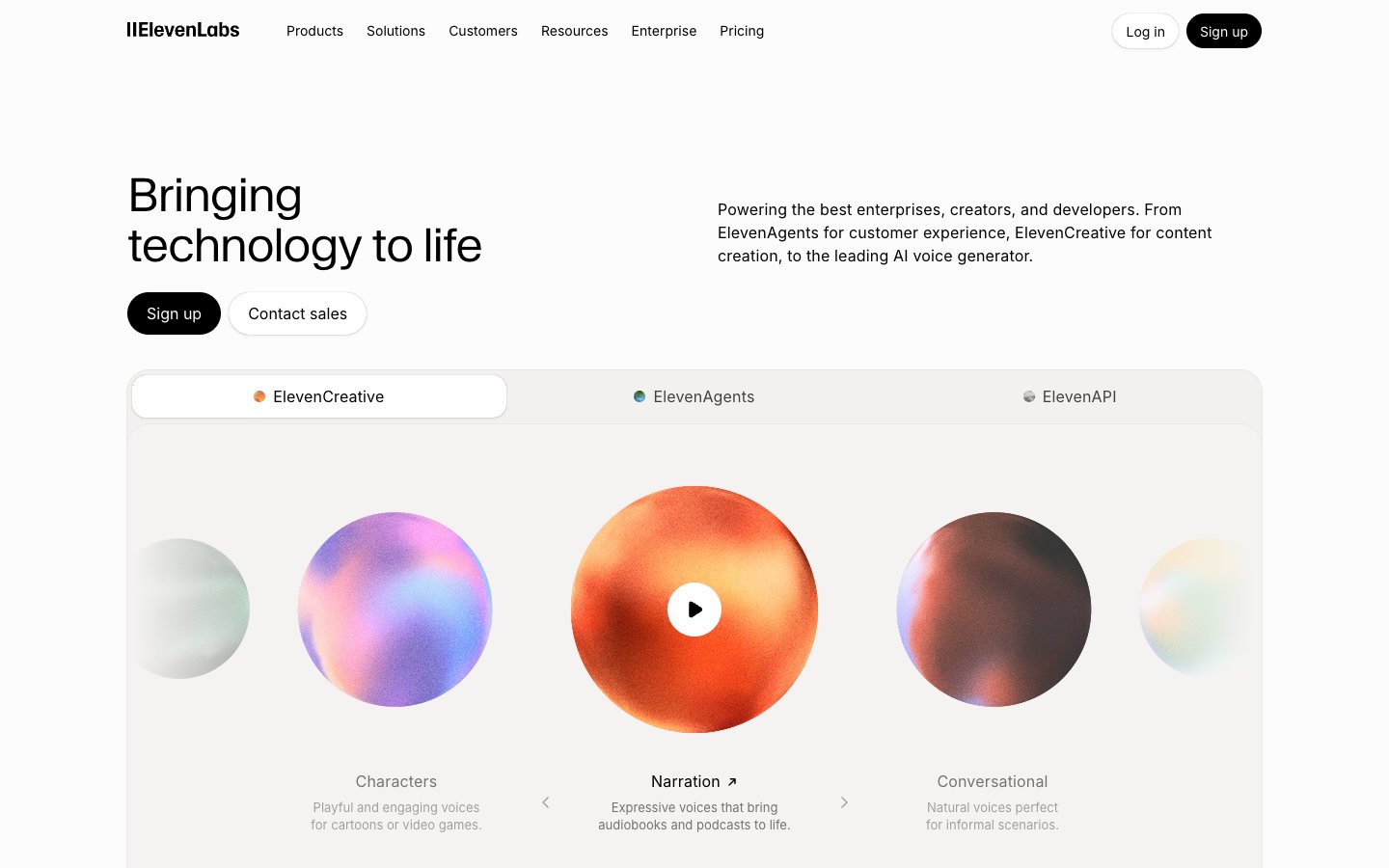 ElevenLabs website screenshot