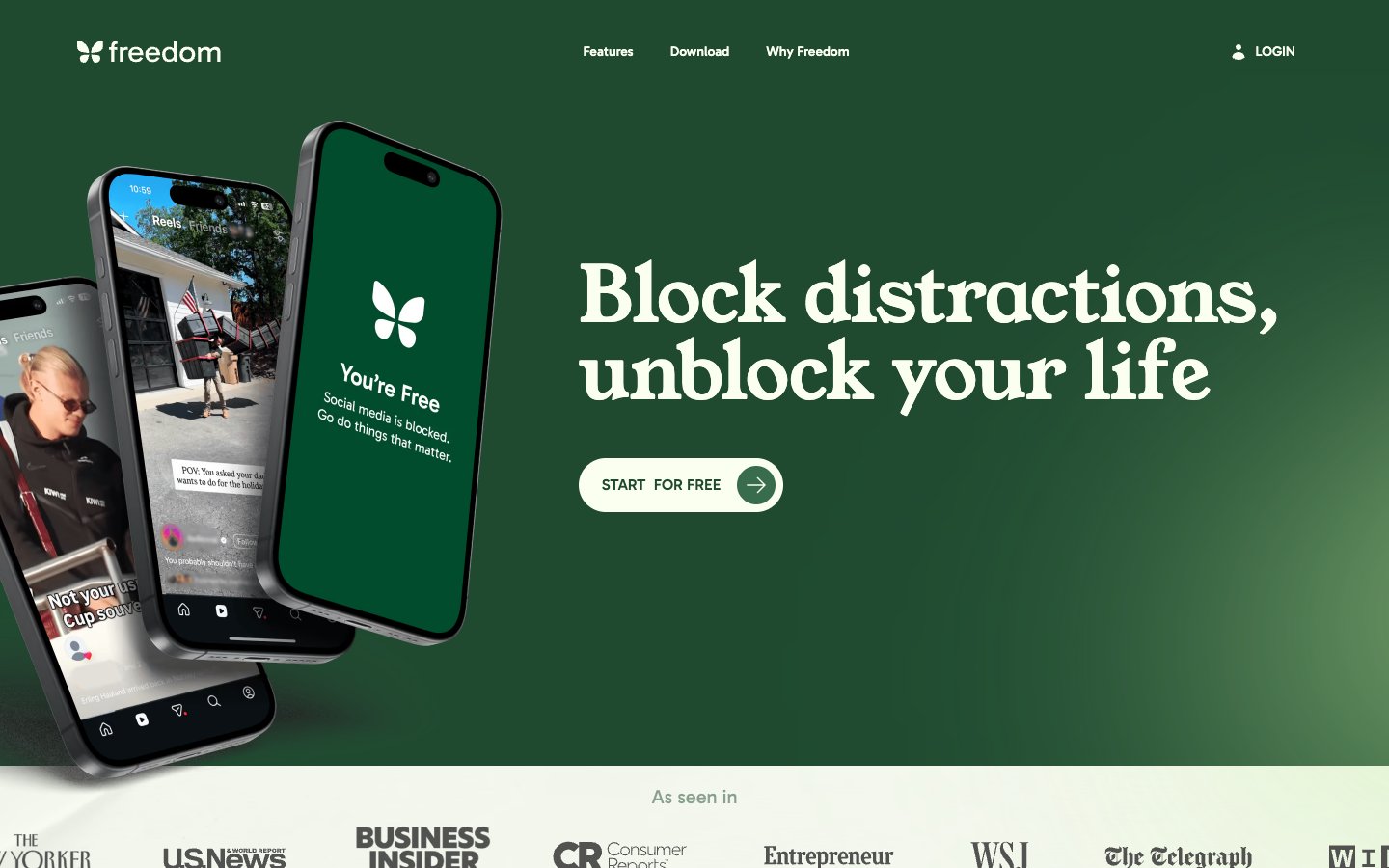 Freedom website screenshot