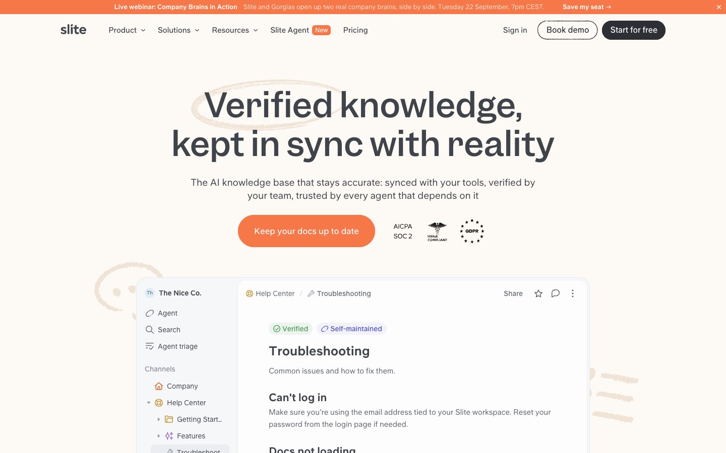 Slite website screenshot