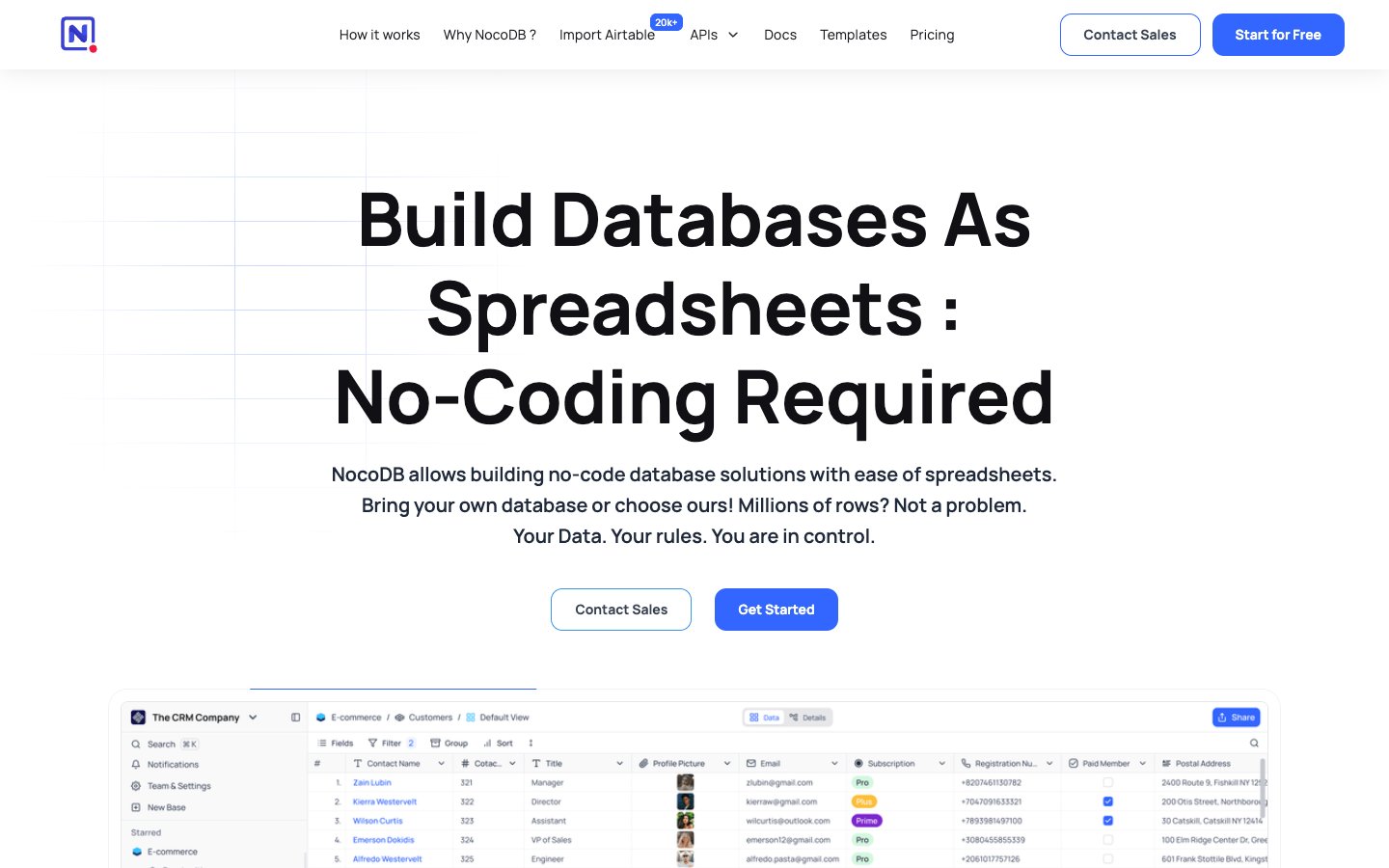 NocoDB website screenshot