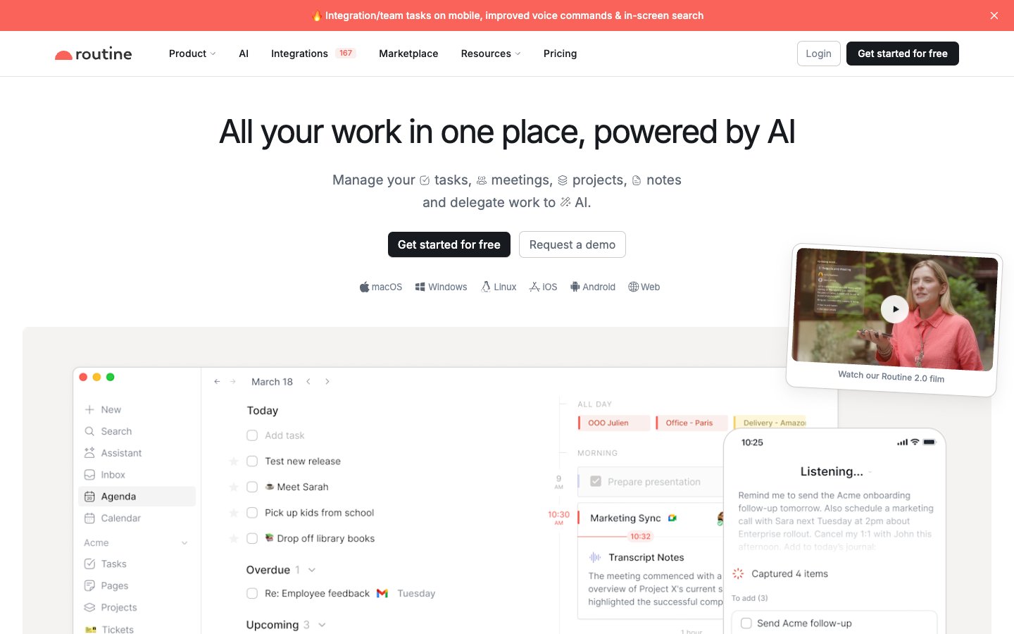 Routine website screenshot