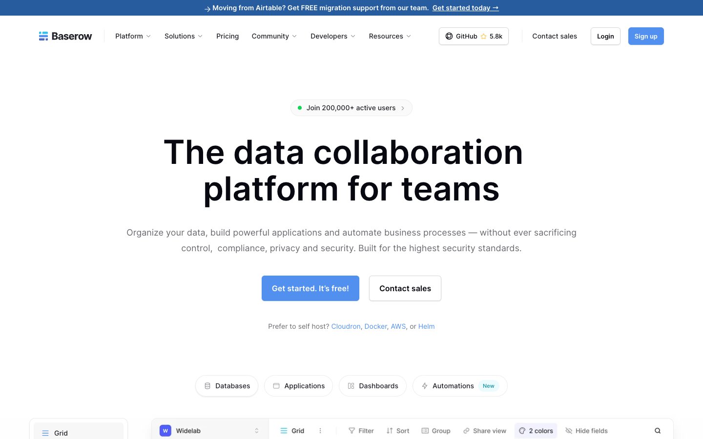 Baserow website screenshot