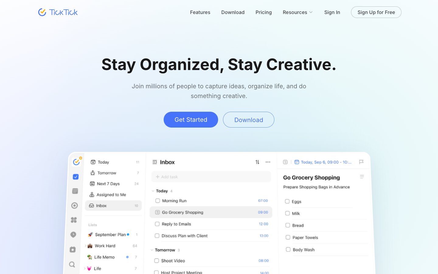 TickTick website screenshot