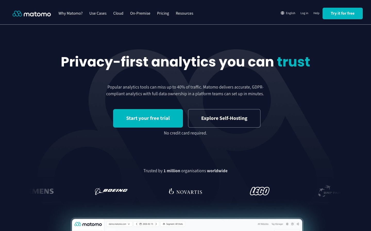 Matomo website screenshot